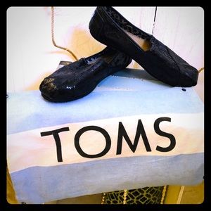 Black sequined Toms in like-new condition with bag